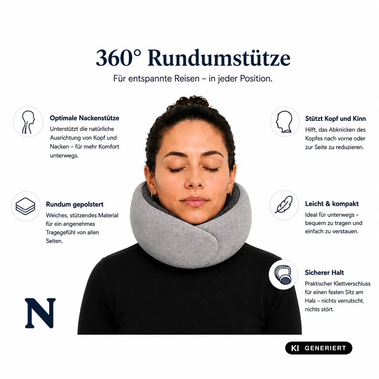 Endlich erholt ankommen – 360° Reisekissen mit Rundum-Komfort – AI GENERATED / KI-GENERIERT
