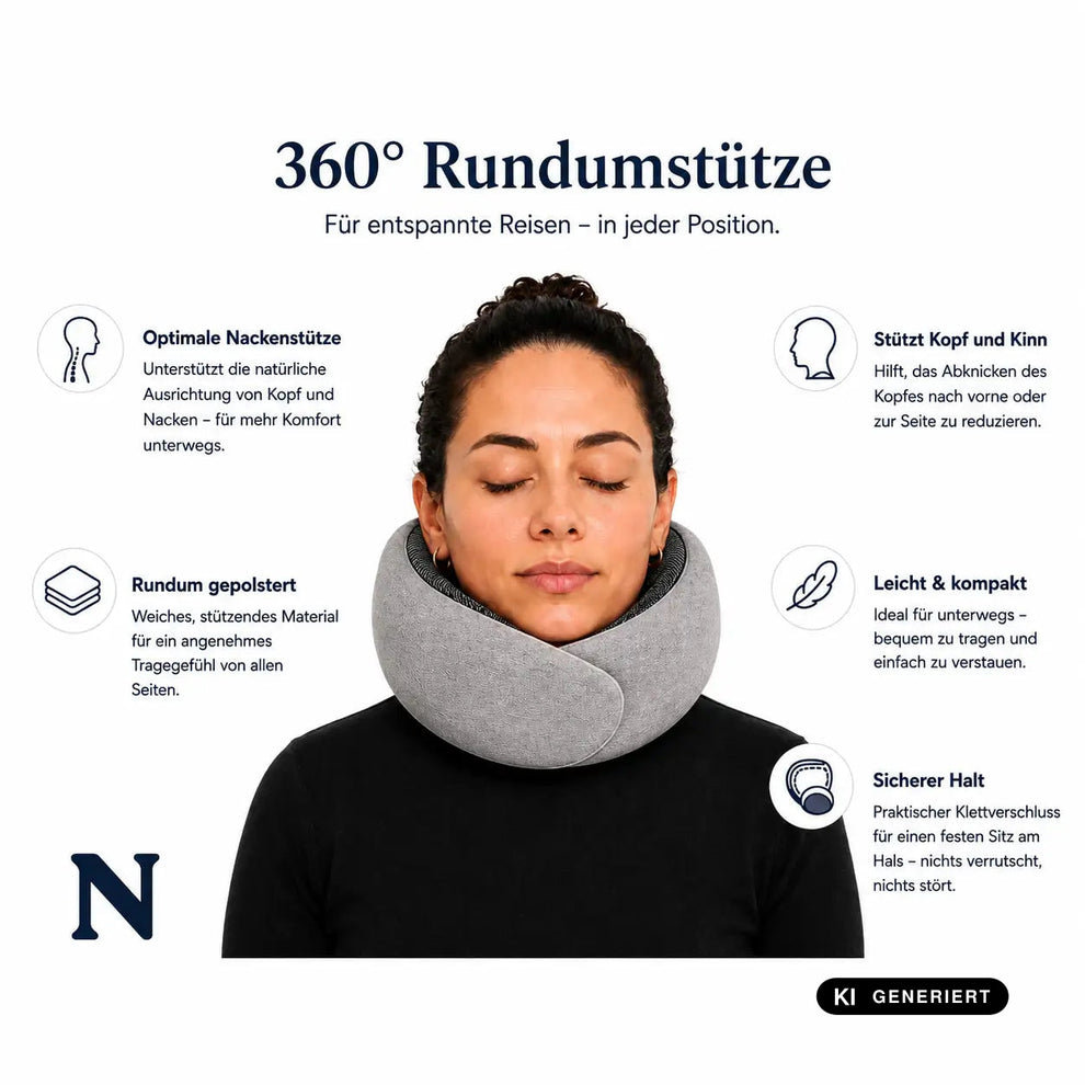 Endlich erholt ankommen – 360° Reisekissen mit Rundum-Komfort – AI GENERATED / KI-GENERIERT